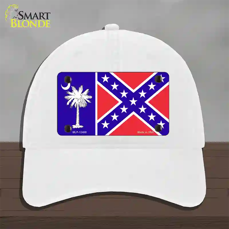 South Carolina Confederate Flag Novelty License Plate Hat Unconstructed Cotton / White