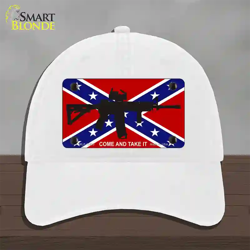 Come and Take It Confederate Flag Novelty License Plate Hat Unconstructed Cotton / White