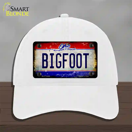 Bigfoot Ohio Novelty License Plate Hat Unconstructed Cotton / White