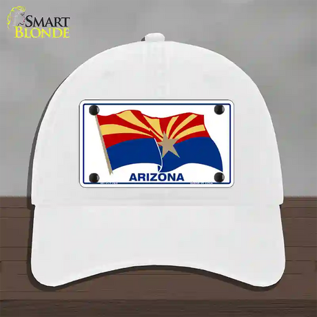 Arizona Waving Flag Novelty License Plate Hat Unconstructed Cotton / White