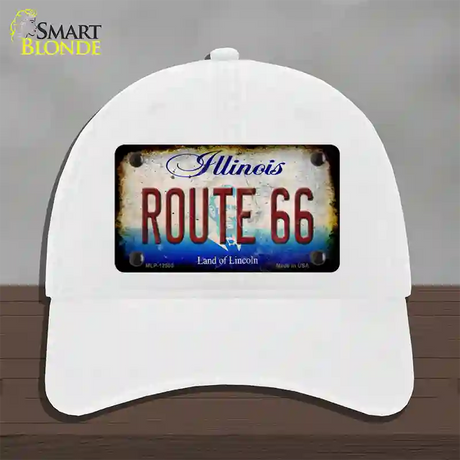 Route 66 Illinois Rusty Novelty License Plate Hat Unconstructed Cotton / White