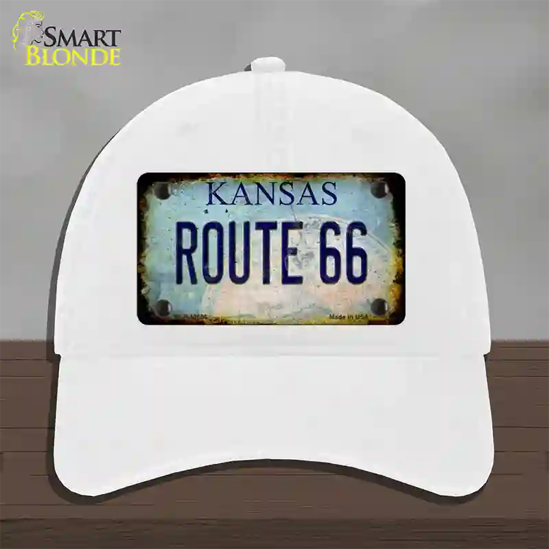 Route 66 Kansas Rusty Novelty License Plate Hat Unconstructed Cotton / White