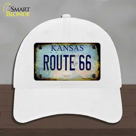 Route 66 Kansas Rusty Novelty License Plate Hat Unconstructed Cotton / White