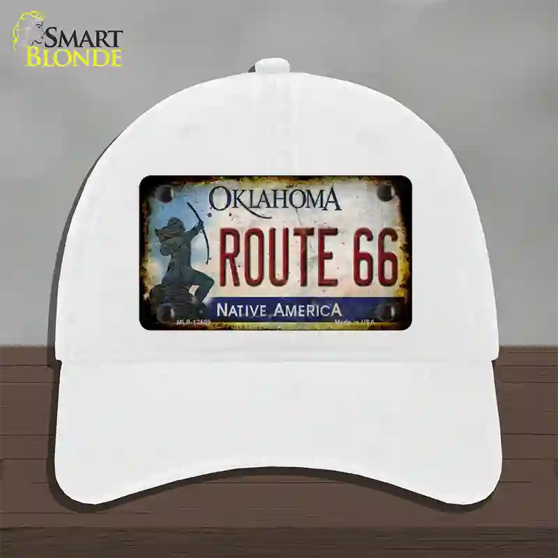 Route 66 Oklahoma Rusty Novelty License Plate Hat Unconstructed Cotton / White