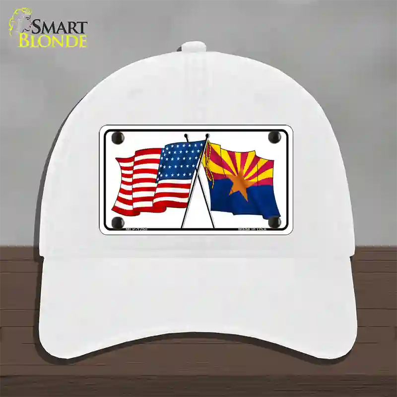 Arizona American Crossed Flags Novelty License Plate Hat Unconstructed Cotton / White