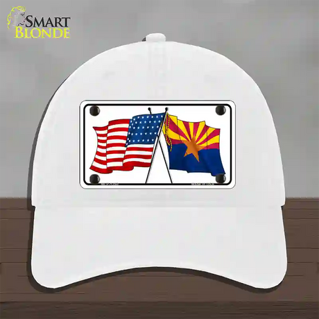 Arizona American Crossed Flags Novelty License Plate Hat Unconstructed Cotton / White