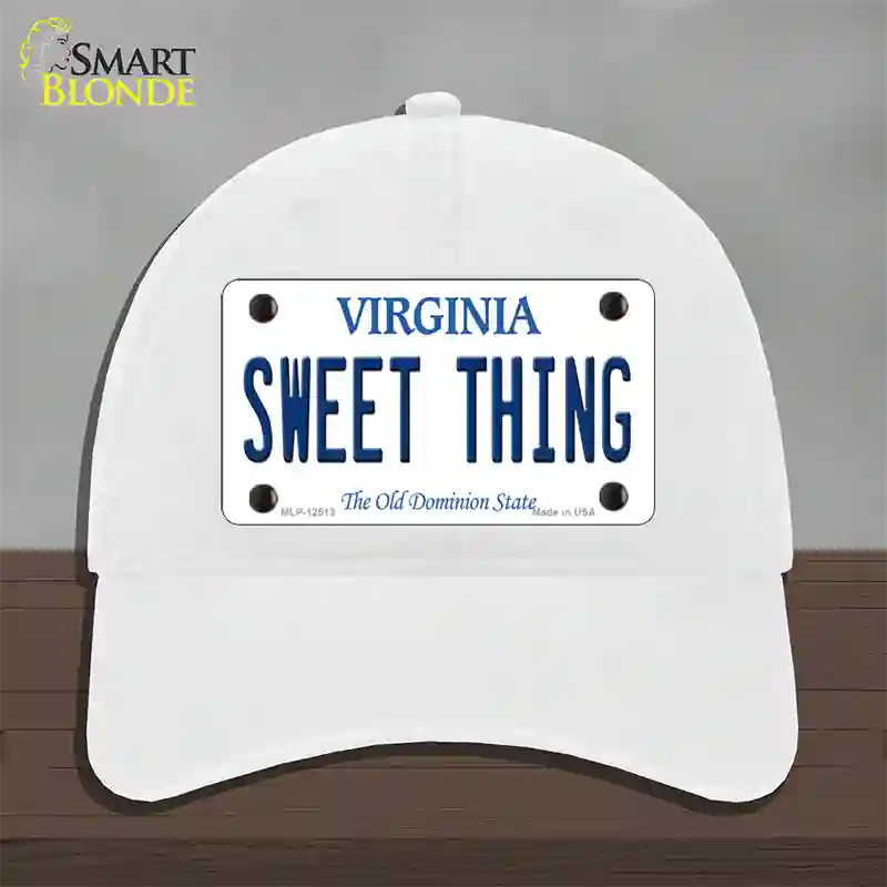 Sweet Thing Virginia Novelty License Plate Hat Unconstructed Cotton / White