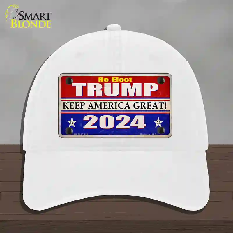 Re-Elect Trump 2024 Novelty License Plate Hat Unconstructed Cotton / White