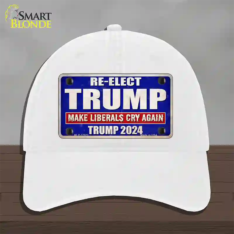 Re-Elect Trump 2024 Blue Novelty License Plate Hat Unconstructed Cotton / White