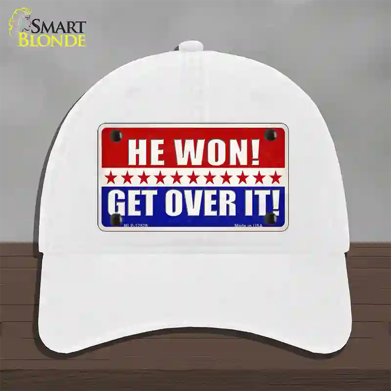 Trump Won Get Over It Novelty License Plate Hat Unconstructed Cotton / White