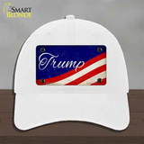 Trump on Waving Flag Novelty License Plate Hat Unconstructed Cotton / White