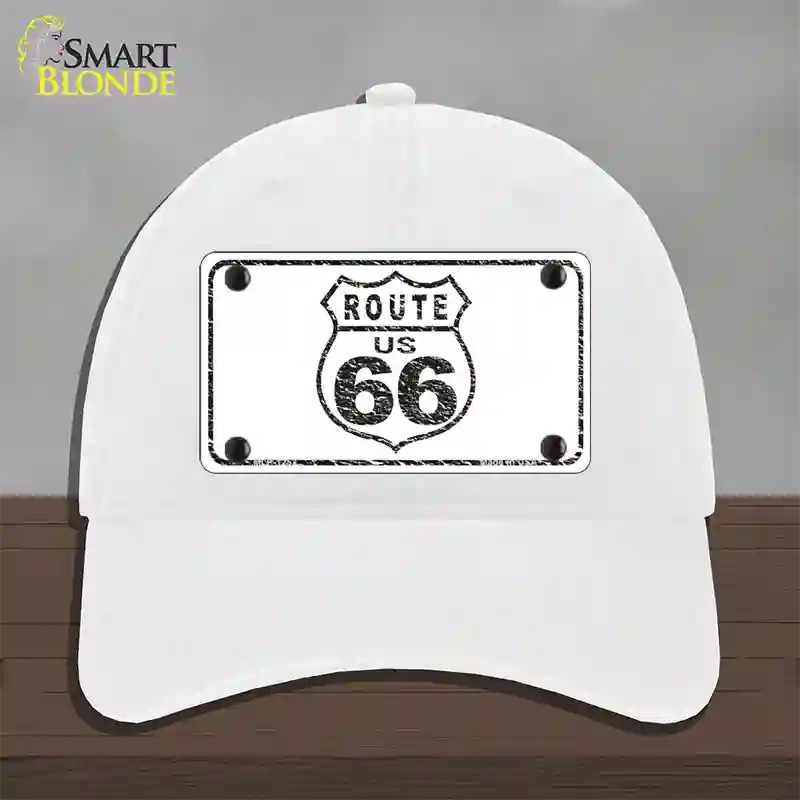 Route 66 Distressed Novelty License Plate Hat Unconstructed Cotton / White