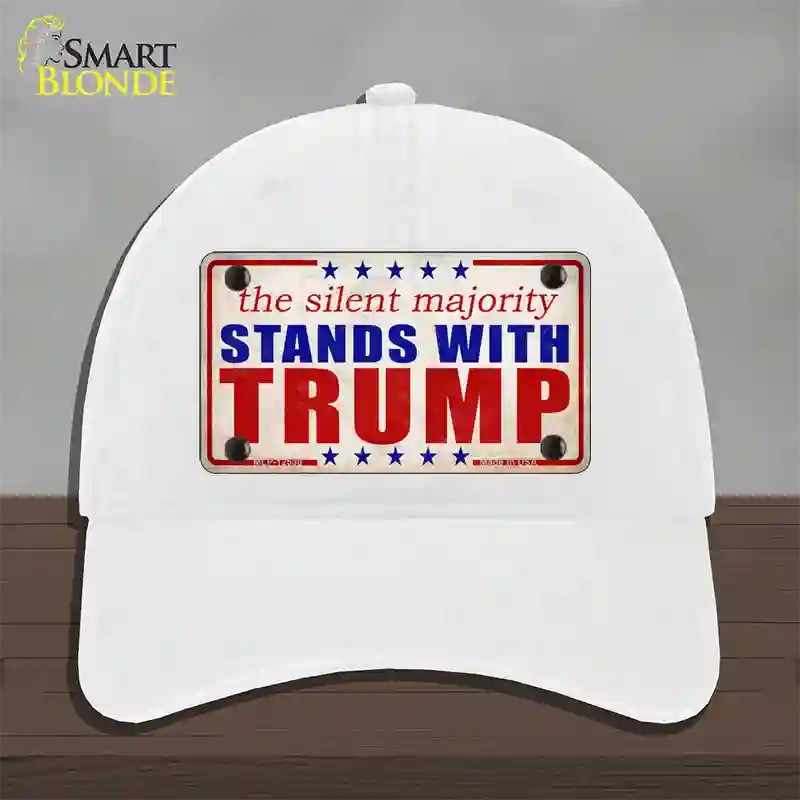 Silent Majority Stands with Trump Novelty License Plate Hat Unconstructed Cotton / White