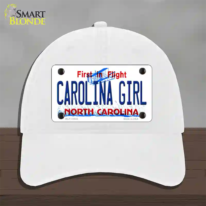 Carolina Girl North Carolina Novelty License Plate Hat Unconstructed Cotton / White