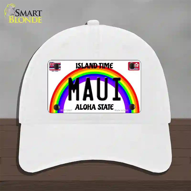 Maui Hawaii Novelty License Plate Hat Unconstructed Cotton / White