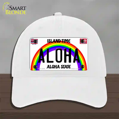 Aloha Hawaii Novelty License Plate Hat Unconstructed Cotton / White