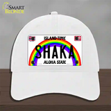 Shaka Hawaii Novelty License Plate Hat Unconstructed Cotton / White