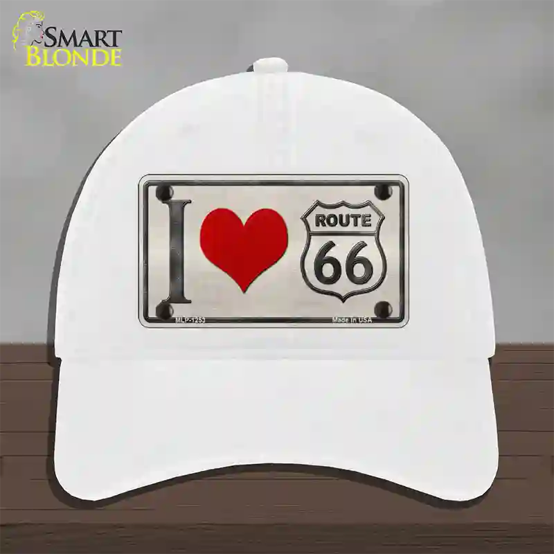 I Love Route 66 Novelty License Plate Hat Unconstructed Cotton / White