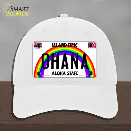 Ohana Hawaii Novelty License Plate Hat Unconstructed Cotton / White