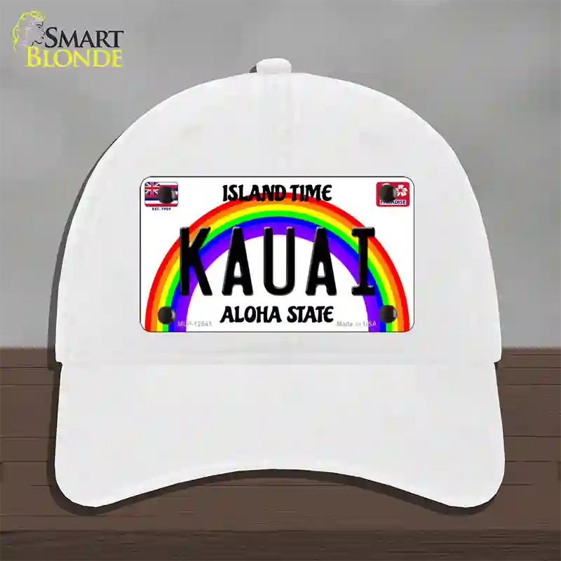 Kauai Hawaii Novelty License Plate Hat Unconstructed Cotton / White