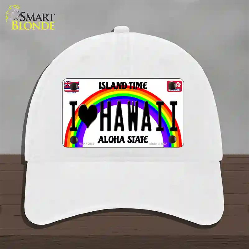 I Love Hawaii Novelty License Plate Hat Unconstructed Cotton / White