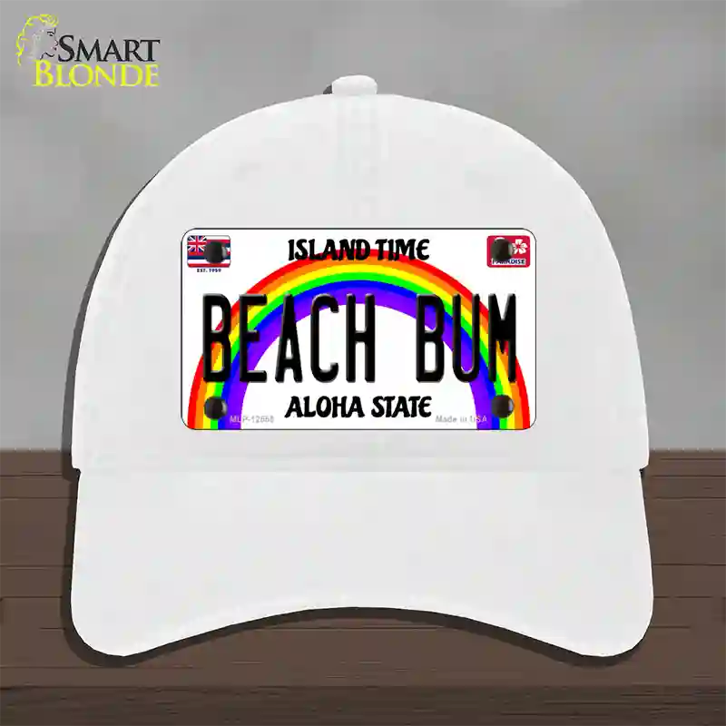 Beach Bum Hawaii Novelty License Plate Hat Unconstructed Cotton / White