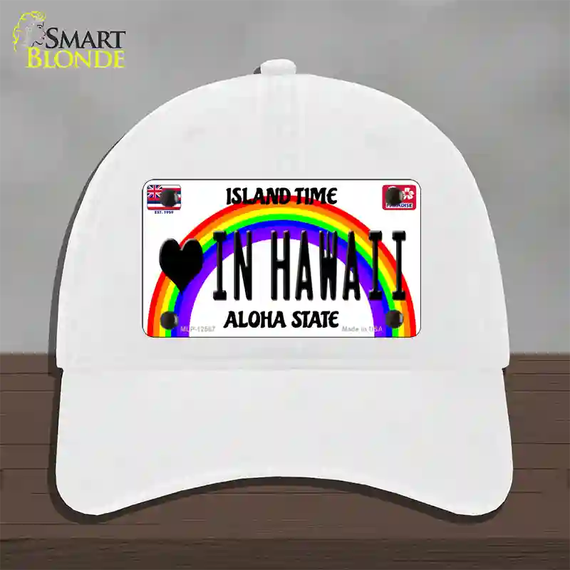 Love In Hawaii Novelty License Plate Hat Unconstructed Cotton / White