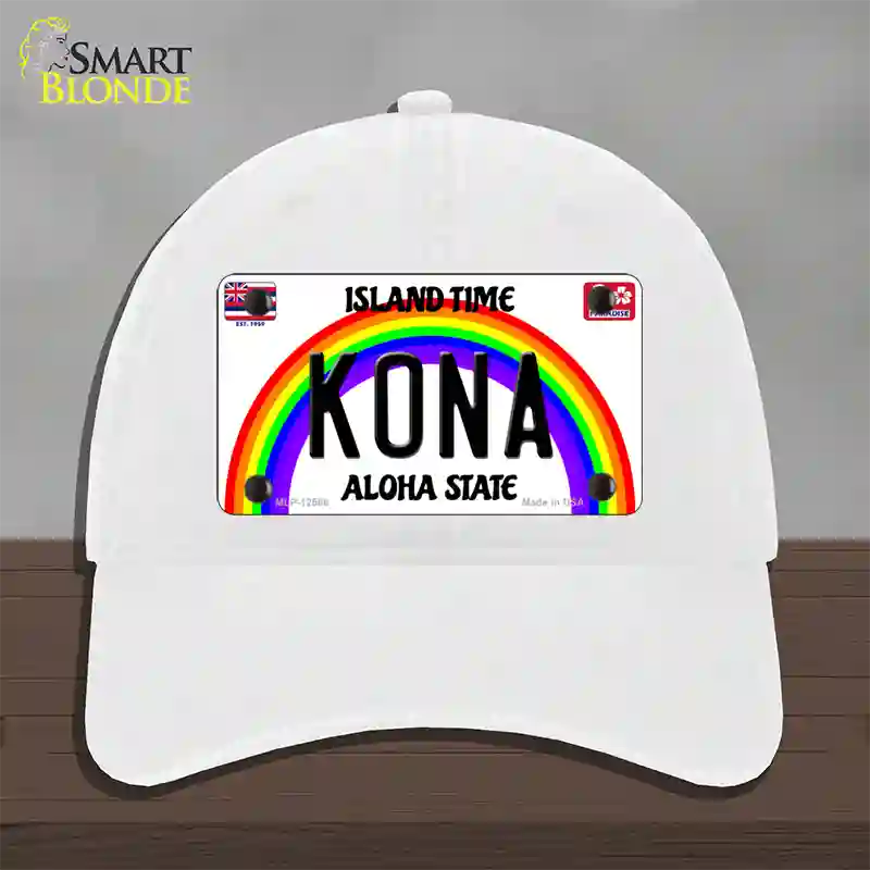 Kona Hawaii Novelty License Plate Hat Unconstructed Cotton / White