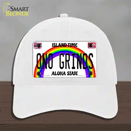 Ono Grinds Hawaii Novelty License Plate Hat Unconstructed Cotton / White