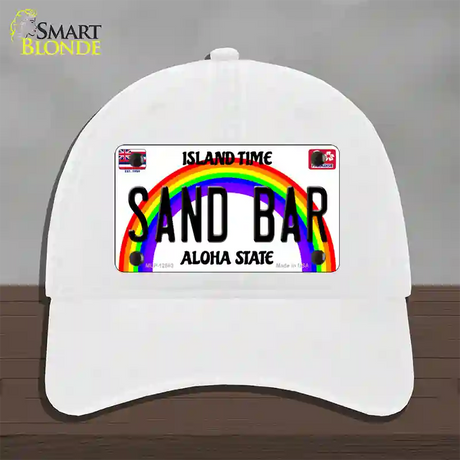 Sand Bar Hawaii Novelty License Plate Hat Unconstructed Cotton / White