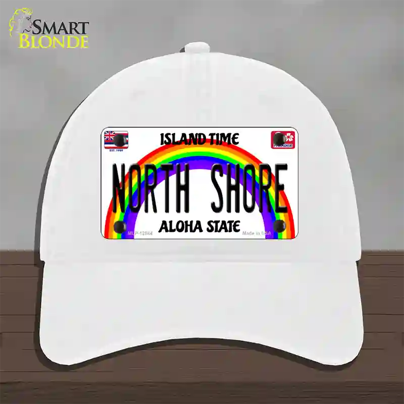 North Shore Hawaii Novelty License Plate Hat Unconstructed Cotton / White