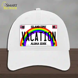 Vacation Hawaii Novelty License Plate Hat Unconstructed Cotton / White