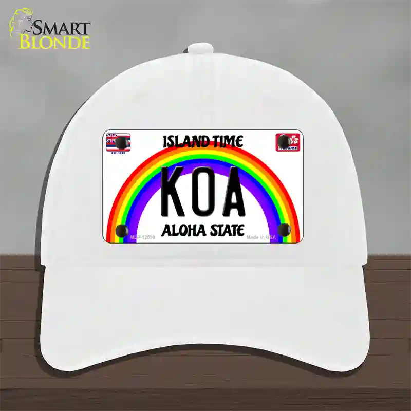 Koa Hawaii Novelty License Plate Hat Unconstructed Cotton / White