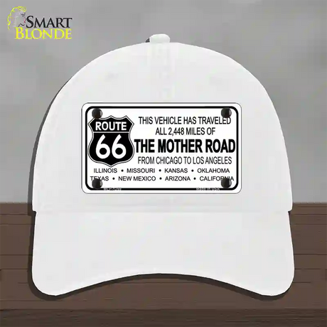 Route 66 The Mother Road Novelty License Plate Hat Unconstructed Cotton / White