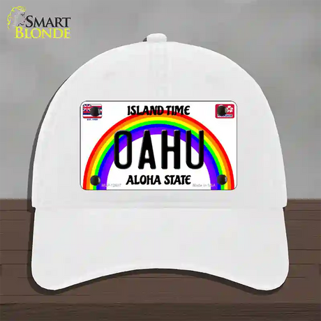 Oahu Hawaii Novelty License Plate Hat Unconstructed Cotton / White