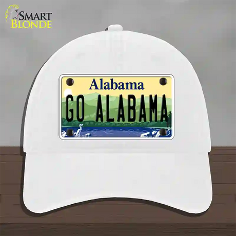 Go Alabama Novelty License Plate Hat Unconstructed Cotton / White