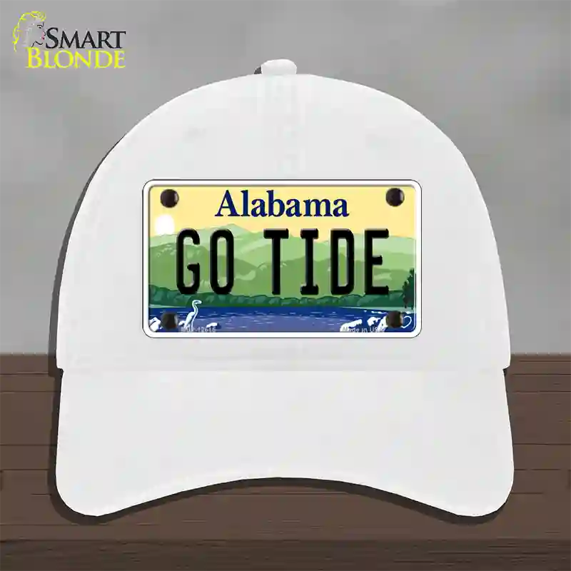 Go Tide Novelty License Plate Hat Unconstructed Cotton / White