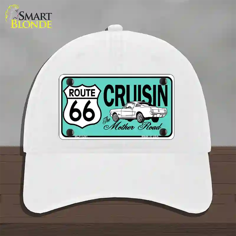 Route 66 Retro Cruisin Novelty License Plate Hat Unconstructed Cotton / White