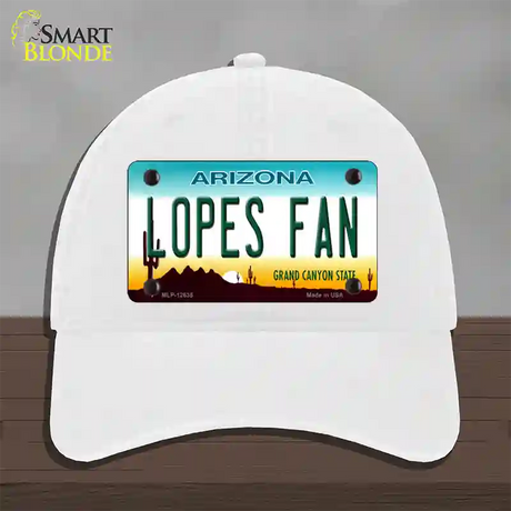 Lopes Fan Novelty License Plate Hat Unconstructed Cotton / White