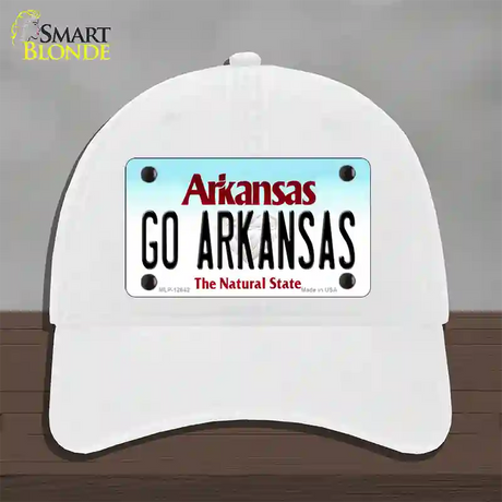 Go Arkansas Novelty License Plate Hat Unconstructed Cotton / White