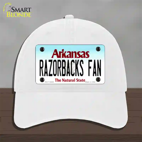 Razorbacks Fan Novelty License Plate Hat Unconstructed Cotton / White