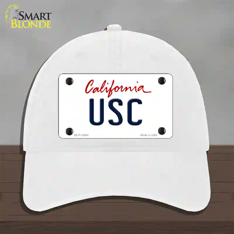 USC Novelty License Plate Hat Unconstructed Cotton / White