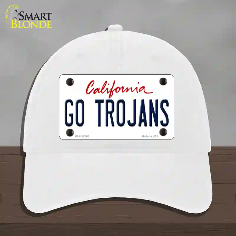 Go Trojans Novelty License Plate Hat Unconstructed Cotton / White