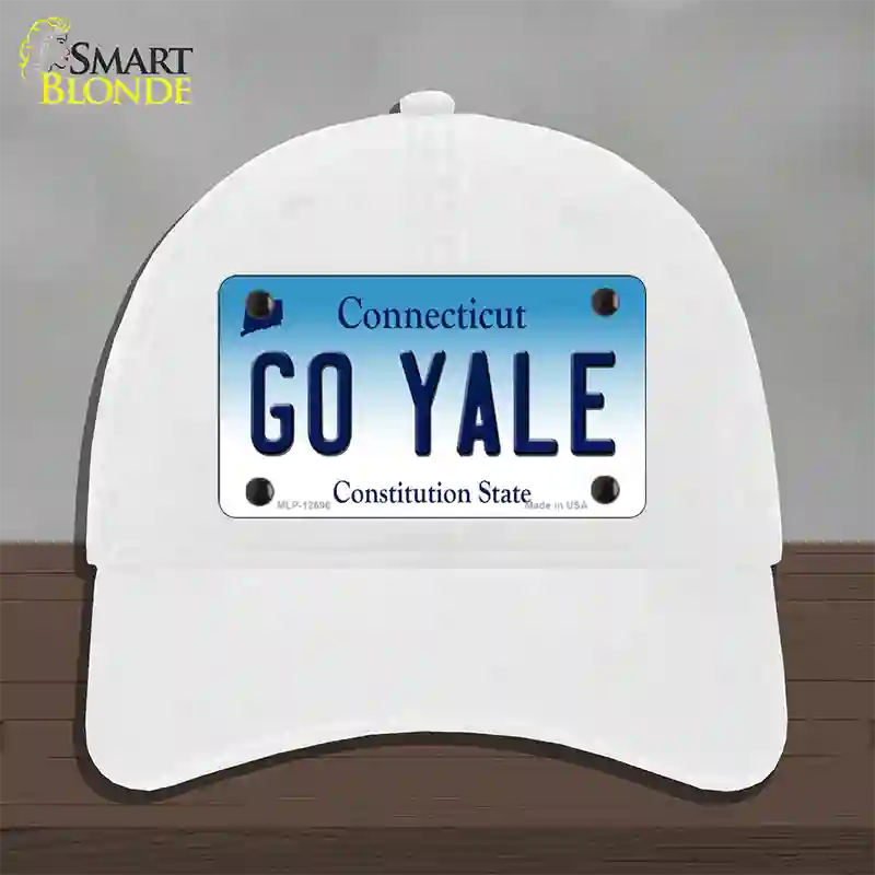 Go Yale Novelty License Plate Hat Unconstructed Cotton / White