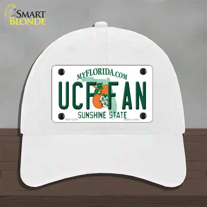 UCF Fan Novelty License Plate Hat Unconstructed Cotton / White