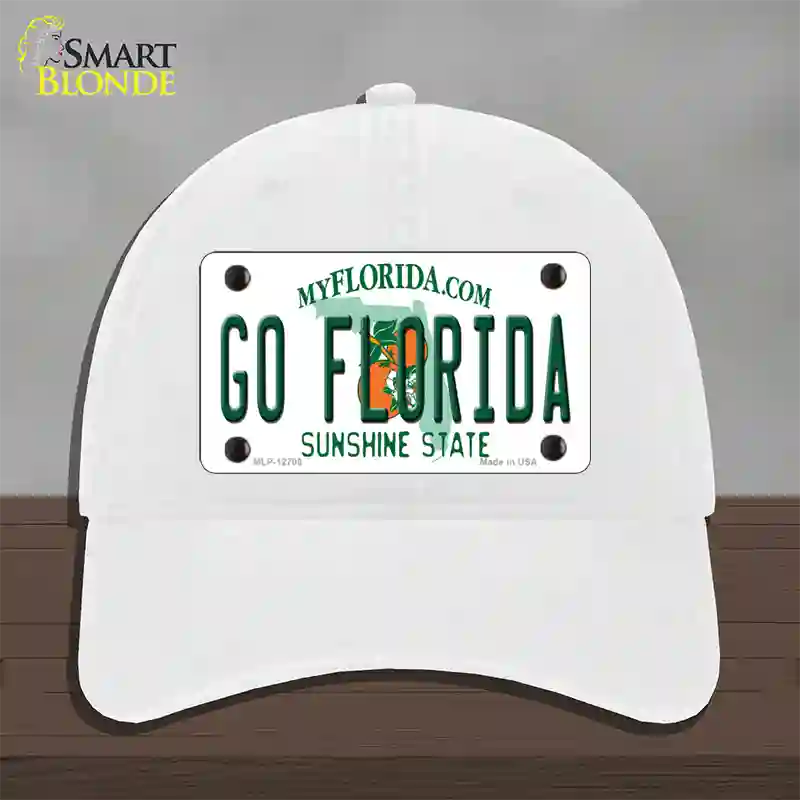 Go Florida Novelty License Plate Hat Unconstructed Cotton / White