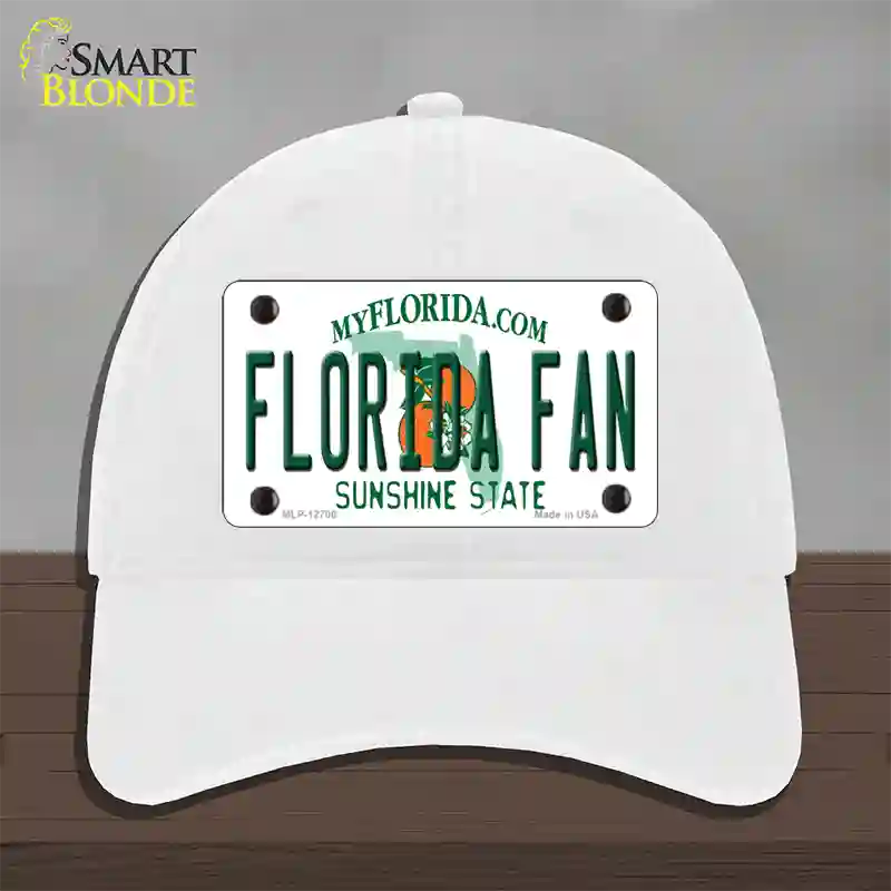 Florida Fan Novelty License Plate Hat Unconstructed Cotton / White