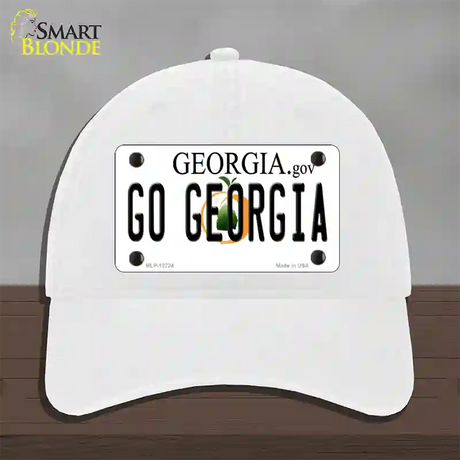 Go Georgia Novelty License Plate Hat Unconstructed Cotton / White