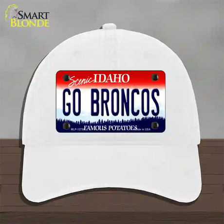 Go Broncos Novelty License Plate Hat Unconstructed Cotton / White