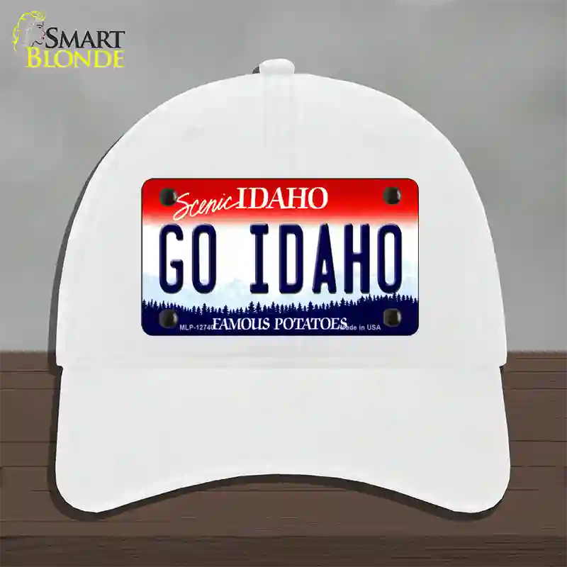 Go Idaho Novelty License Plate Hat Unconstructed Cotton / White